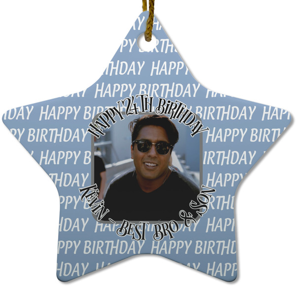 Custom Photo Birthday Star Ceramic Ornament