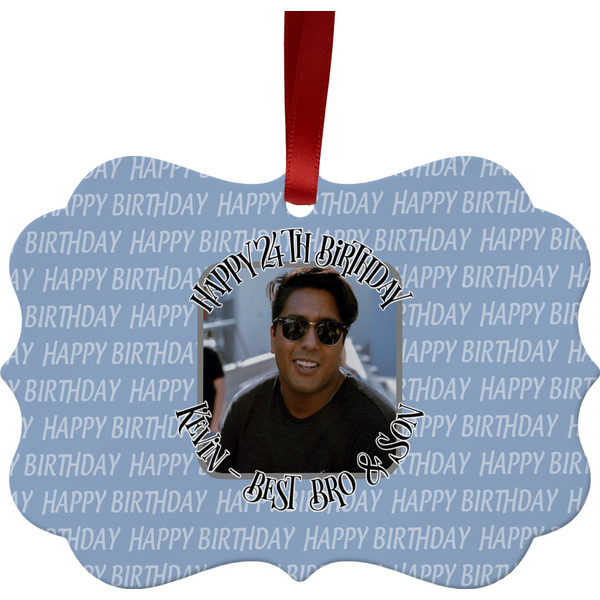 Custom Photo Birthday Metal Frame Ornament - Double Sided