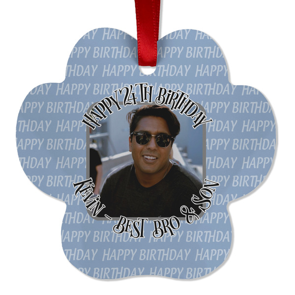 Custom Photo Birthday Metal Paw Ornament - Double Sided