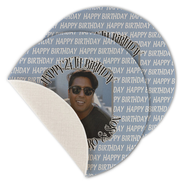 Custom Photo Birthday Round Linen Placemat - Single Sided - Set of 4