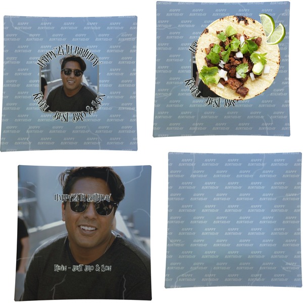 Custom Photo Birthday Set of 4 Glass Square Lunch / Dinner Plate 9.5" (Personalized)