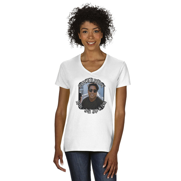 Custom Photo Birthday Women's V-Neck T-Shirt - White - Medium