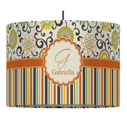 Swirls, Floral & Stripes 16" Drum Pendant Lamp - Fabric (Personalized)