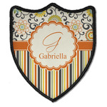 Swirls, Floral & Stripes Iron On Shield Patch B w/ Name and Initial