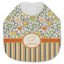 Swirls, Floral & Stripes Jersey Knit Baby Bib w/ Name and Initial