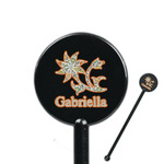 Swirls, Floral & Stripes 5.5" Round Plastic Stir Sticks - Black - Single Sided (Personalized)