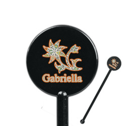 Swirls, Floral & Stripes 5.5" Round Plastic Stir Sticks - Black - Double Sided (Personalized)