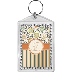 Swirls, Floral & Stripes Bling Keychain (Personalized)