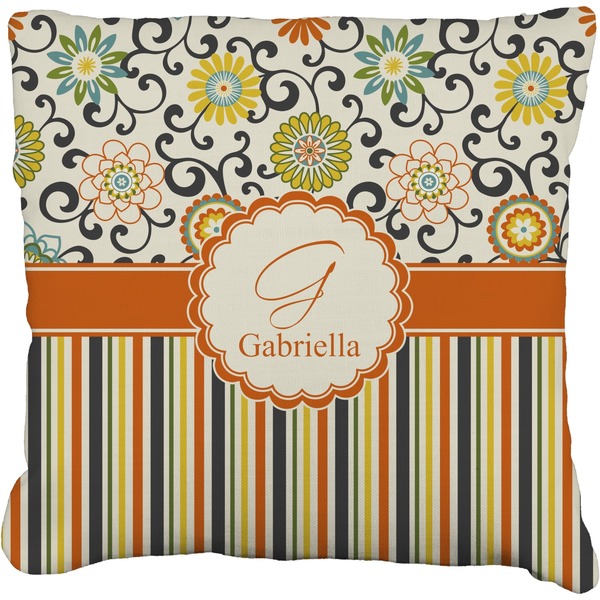 Custom Swirls, Floral & Stripes Faux-Linen Throw Pillow 20" (Personalized)