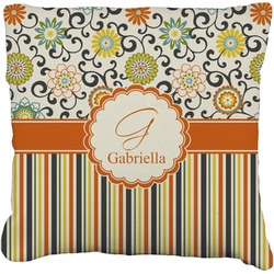 Swirls, Floral & Stripes Faux-Linen Throw Pillow 26" (Personalized)