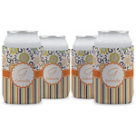 Swirls, Floral & Stripes Can Cooler (12 oz) - Set of 4 w/ Name and Initial