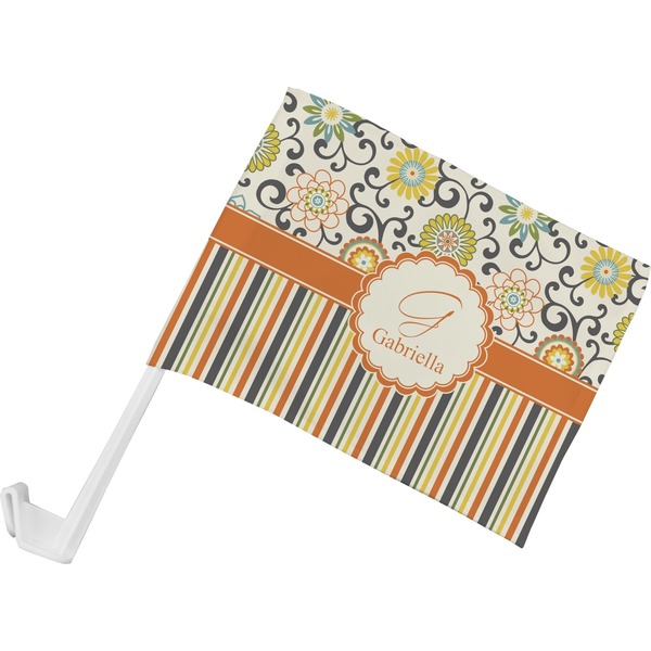 Custom Swirls, Floral & Stripes Car Flag - Small w/ Name and Initial
