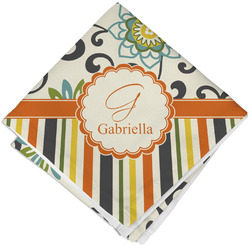 Swirls, Floral & Stripes Cloth Cocktail Napkin - Single w/ Name and Initial
