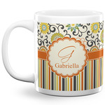 Swirls, Floral & Stripes 20 Oz Coffee Mug - White (Personalized)