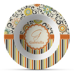 Swirls, Floral & Stripes Plastic Bowl - Microwave Safe - Composite Polymer (Personalized)