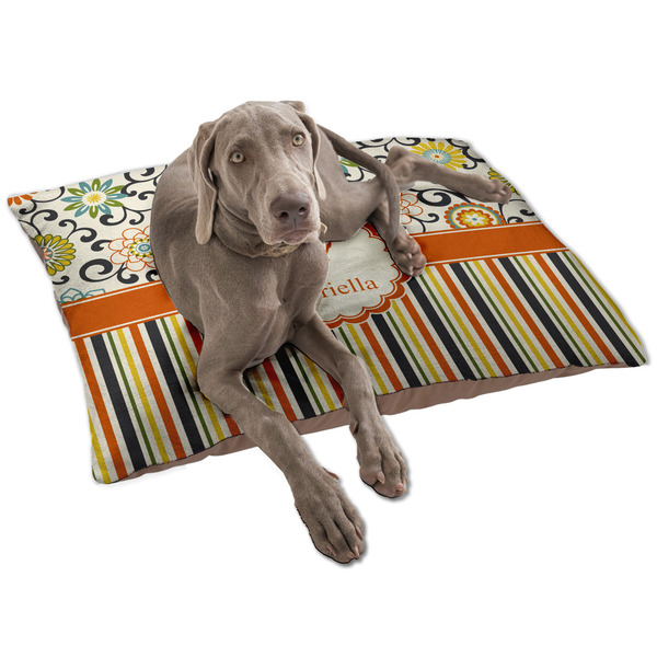 Custom Swirls, Floral & Stripes Dog Bed - Large w/ Name and Initial