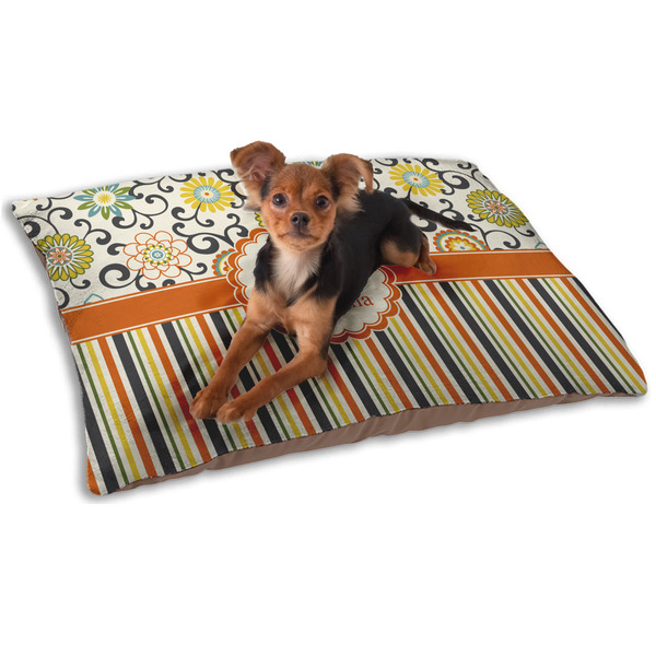 Custom Swirls, Floral & Stripes Dog Bed - Small w/ Name and Initial