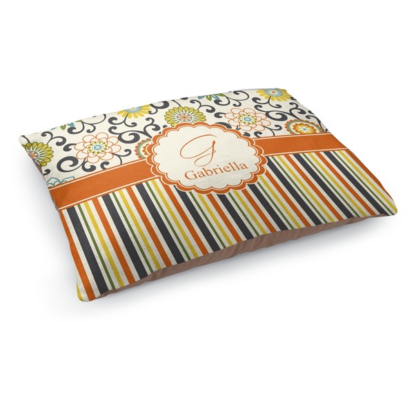 Custom Swirls, Floral & Stripes Dog Bed - Medium w/ Name and Initial