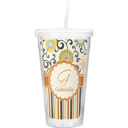 Swirls, Floral & Stripes Double Wall Tumbler with Straw (Personalized)