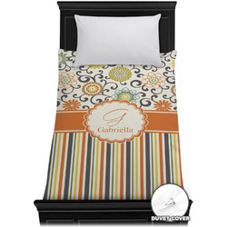 Swirls, Floral & Stripes Duvet Cover - Twin XL (Personalized)
