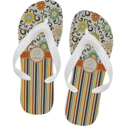 Swirls, Floral & Stripes Flip Flops - Small (Personalized)
