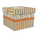 Swirls, Floral & Stripes Gift Box with Lid - Canvas Wrapped - Large (Personalized)