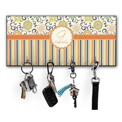 Swirls, Floral & Stripes Key Hanger w/ 4 Hooks w/ Name and Initial