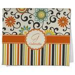 Swirls, Floral & Stripes Kitchen Towel - Poly Cotton w/ Name and Initial