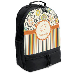 Swirls, Floral & Stripes Backpacks - Black (Personalized)