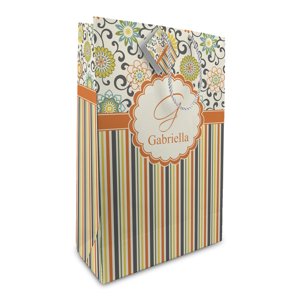 Custom Swirls, Floral & Stripes Large Gift Bag (Personalized)