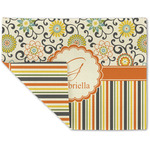 Swirls, Floral & Stripes Double-Sided Linen Placemat - Single w/ Name and Initial