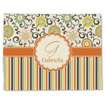 Swirls, Floral & Stripes Single-Sided Linen Placemat - Single w/ Name and Initial