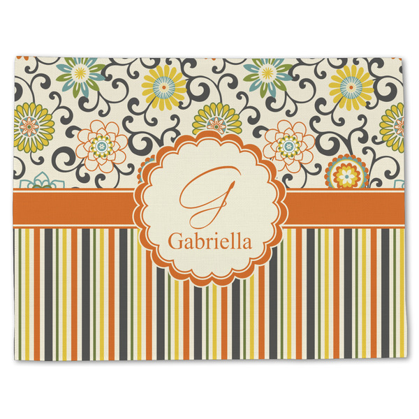 Custom Swirls, Floral & Stripes Single-Sided Linen Placemat - Single w/ Name and Initial