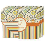 Swirls, Floral & Stripes Double-Sided Linen Placemat - Set of 4 w/ Name and Initial