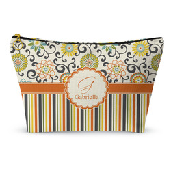 Swirls, Floral & Stripes Makeup Bag - Large - 12.5"x7" (Personalized)