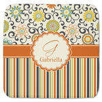 Swirls, Floral & Stripes Memory Foam Bath Mat - 48"x48" (Personalized)