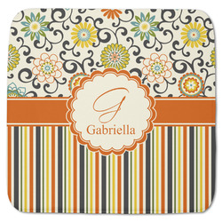 Swirls, Floral & Stripes Memory Foam Bath Mat - 48"x48" (Personalized)