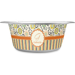 Swirls, Floral & Stripes Stainless Steel Dog Bowl - Large (Personalized)