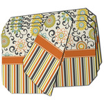 Swirls, Floral & Stripes Dining Table Mat - Octagon - Set of 4 (Double-SIded) w/ Name and Initial