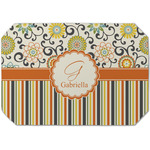 Swirls, Floral & Stripes Dining Table Mat - Octagon (Single-Sided) w/ Name and Initial