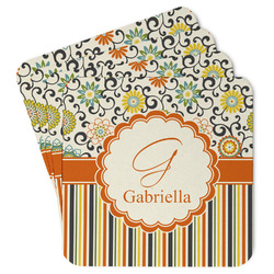 Swirls, Floral & Stripes Paper Coasters w/ Name and Initial