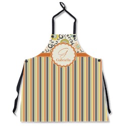Swirls, Floral & Stripes Apron Without Pockets w/ Name and Initial