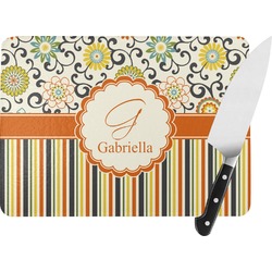 Swirls, Floral & Stripes Rectangular Glass Cutting Board - Medium - 11"x8" (Personalized)