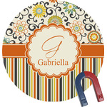 Swirls, Floral & Stripes Round Fridge Magnet (Personalized)