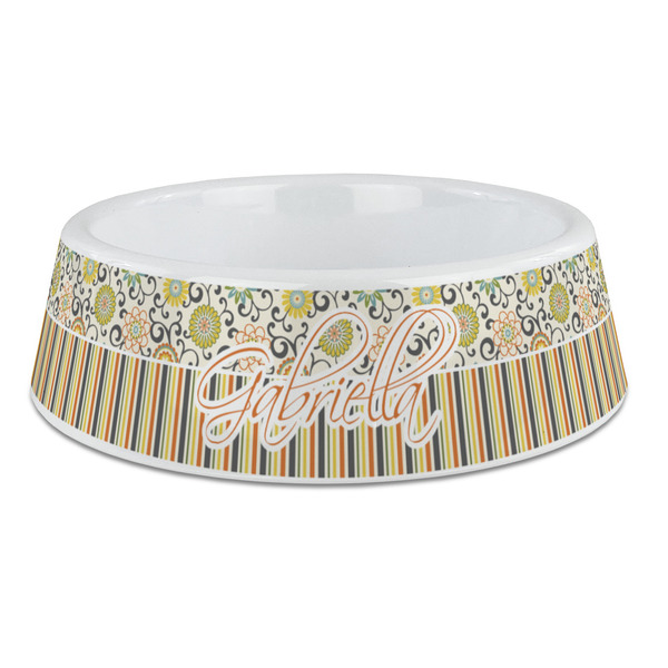 Custom Swirls, Floral & Stripes Plastic Dog Bowl - Large (Personalized)