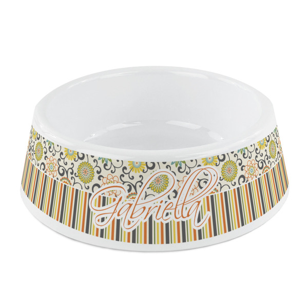 Custom Swirls, Floral & Stripes Plastic Dog Bowl - Small (Personalized)