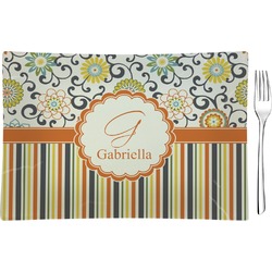 Swirls, Floral & Stripes Rectangular Glass Appetizer / Dessert Plate - Single or Set (Personalized)
