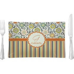 Swirls, Floral & Stripes Rectangular Glass Lunch / Dinner Plate - Single or Set (Personalized)