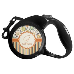 Swirls, Floral & Stripes Retractable Dog Leash - Large (Personalized)