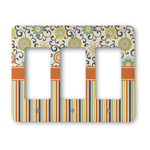 Swirls, Floral & Stripes Rocker Style Light Switch Cover - Three Switch